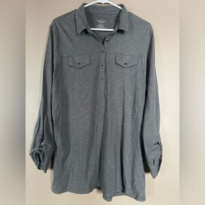 Northcrest Gray Button-Top Blouse with roll up sleeves. Women’s size 1X.